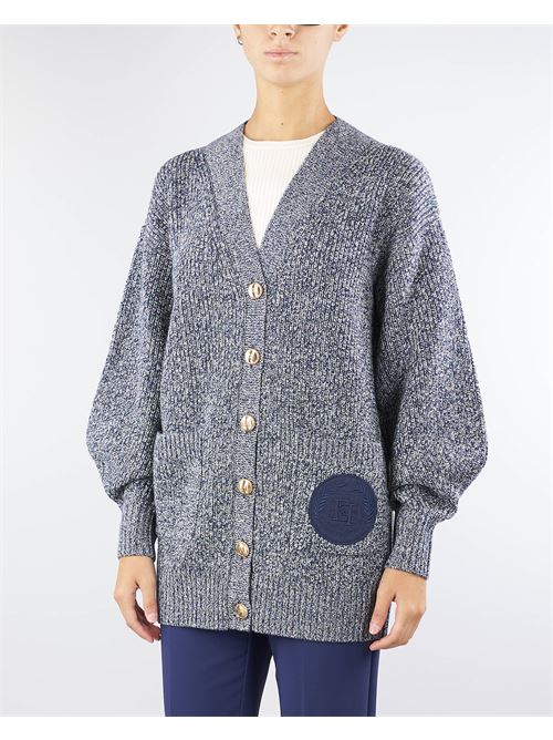 Cardigan in viscosa mouliné con patch logo Elisabetta Franchi ELISABETTA FRANCHI | Maglia | MK85S46E2CN3